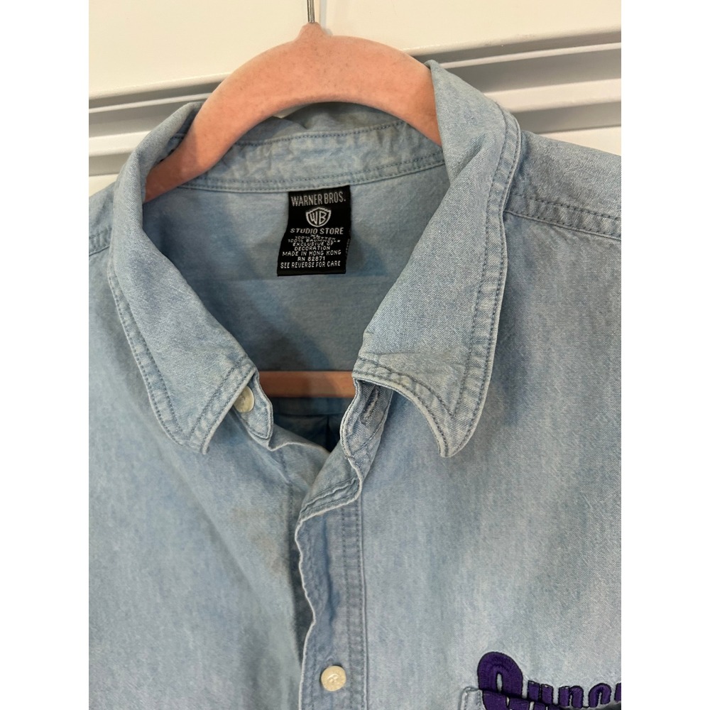 Denim Cartoon Embroidered Men's Shirt - Picture 3 of 11
